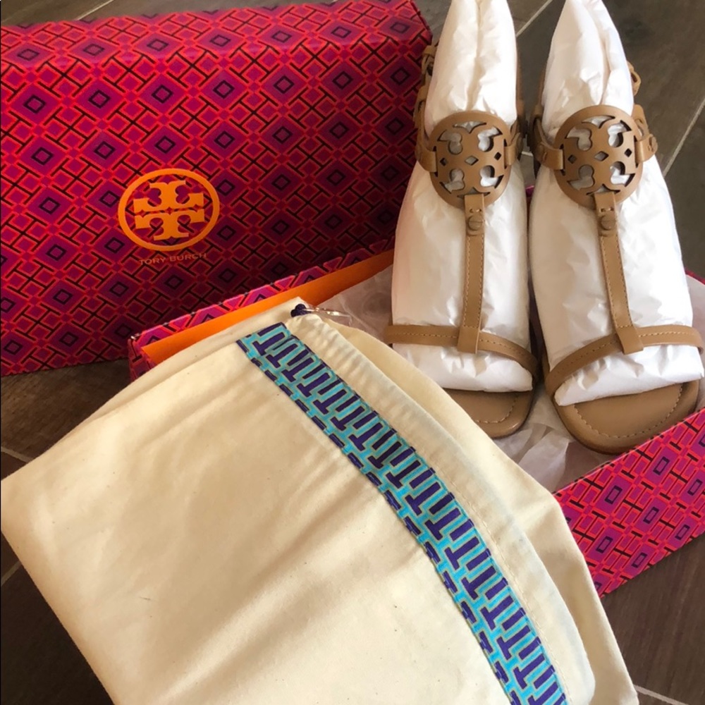 Brand new Tory Burch Miller beige wedge